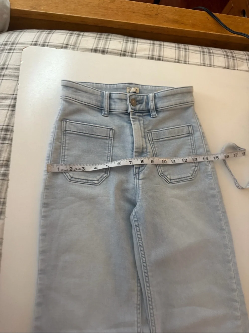 Faherty Stretch Terry Patch Pocket High Rise Light Wash Flare Jeans NWOT Sz 25